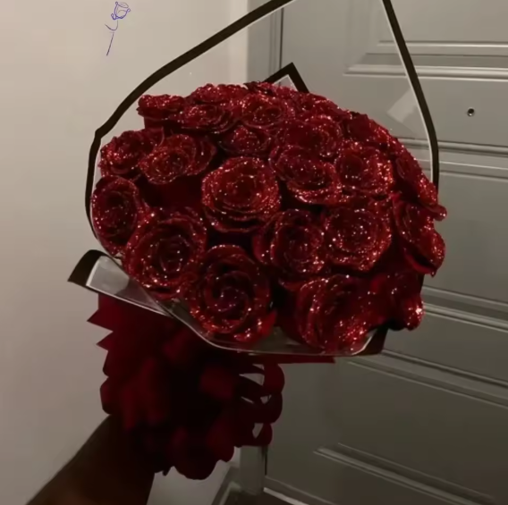 Personalized Glitter Rose Bouquet: A shimmering arrangement of artificial roses